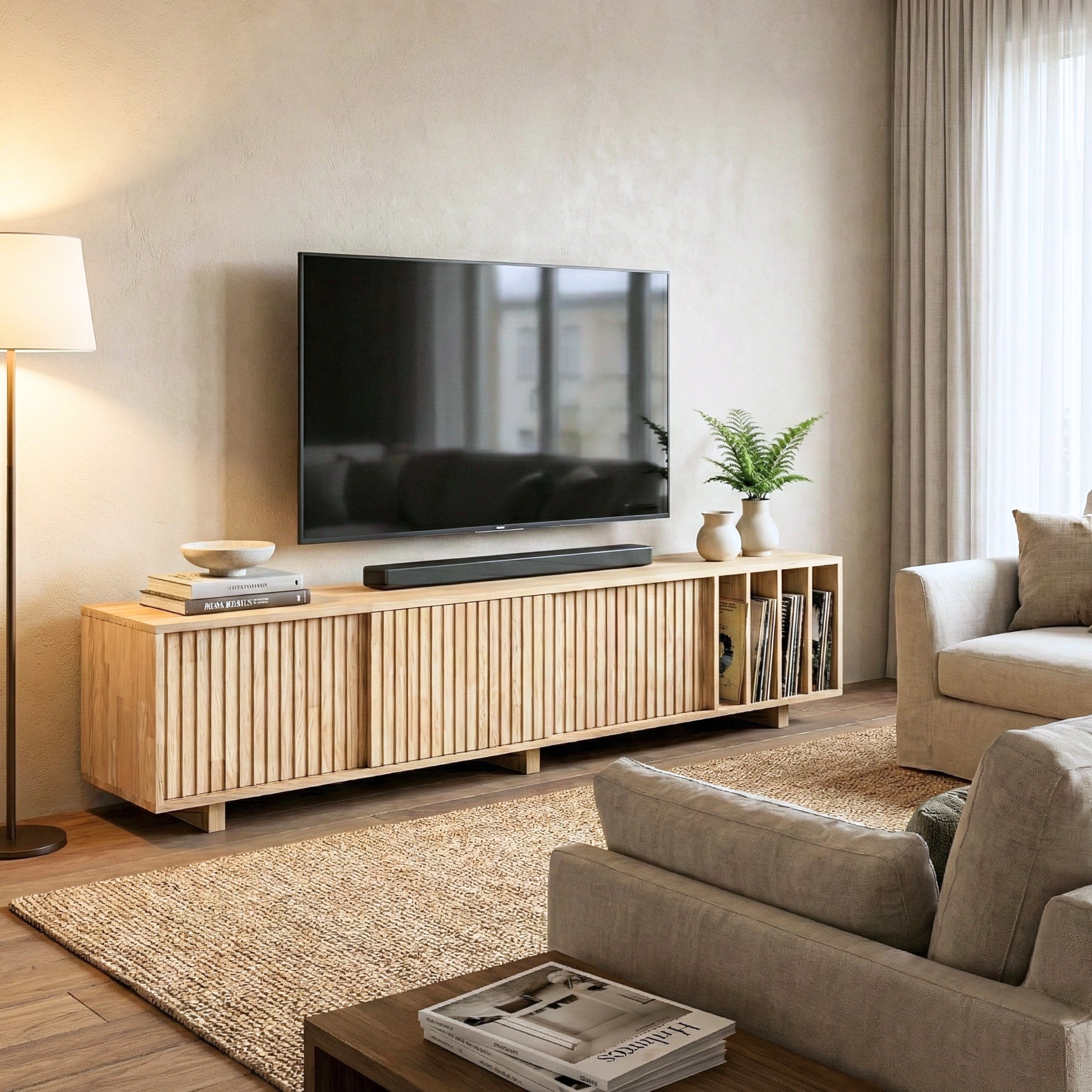 Masif Ahşap Dikey Bölmeli Tv Ünitesi