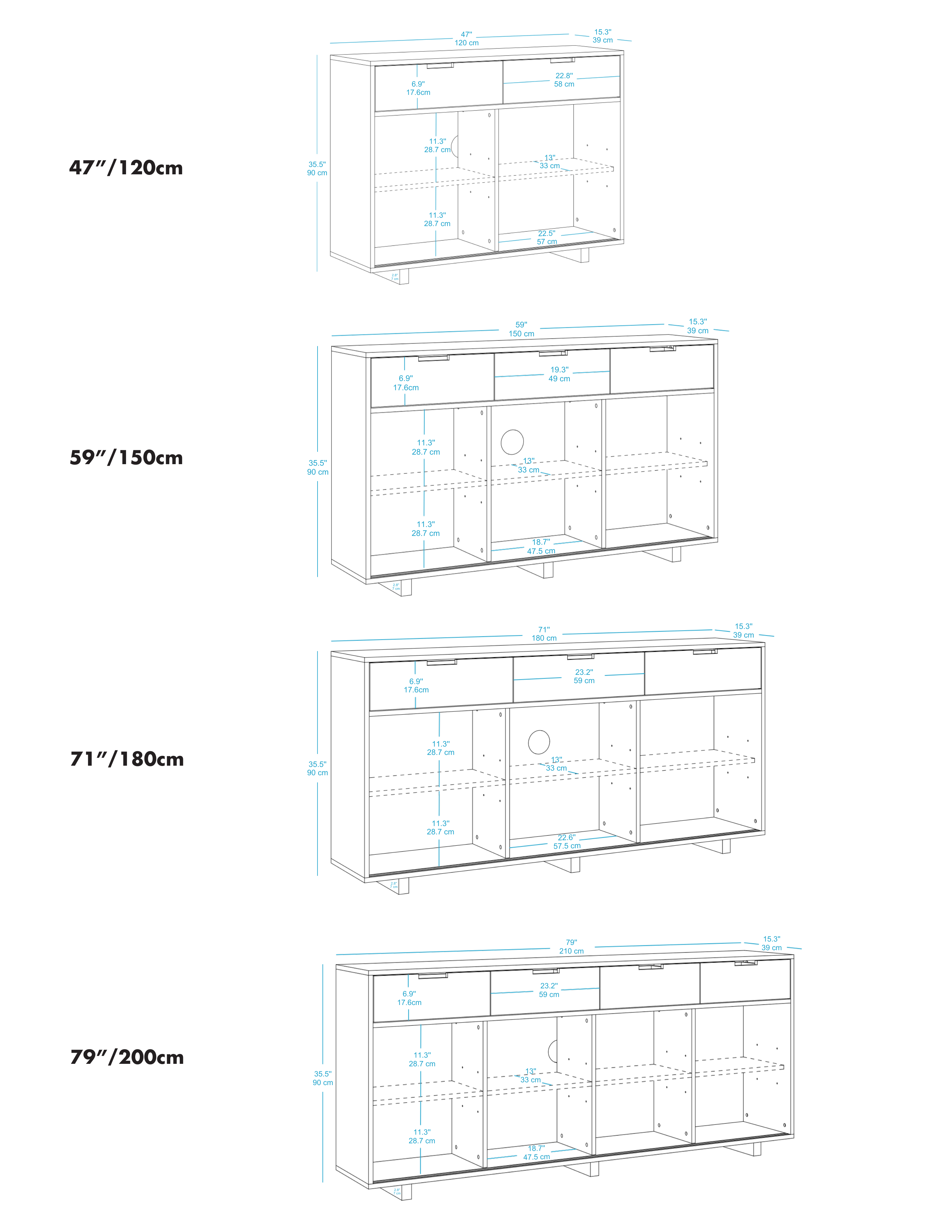 Masif Ahşap Çekmeceli Büfe
