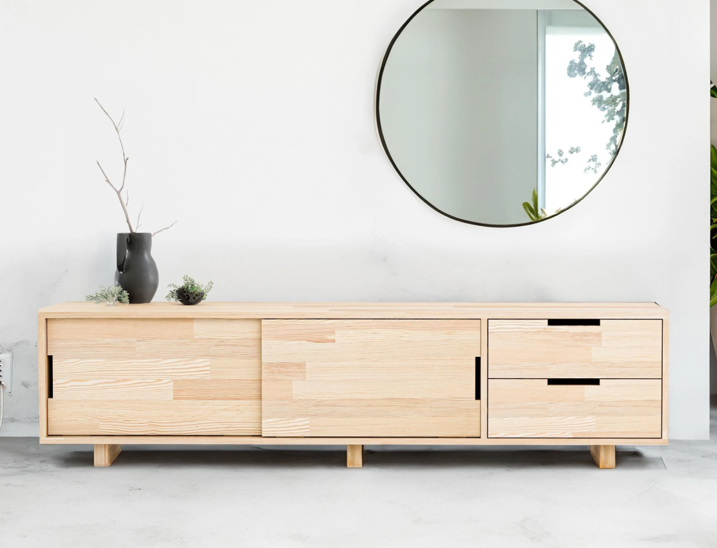 Özel Üretim - 250cm Masif Ahşap Çekmeceli Tv Ünitesi