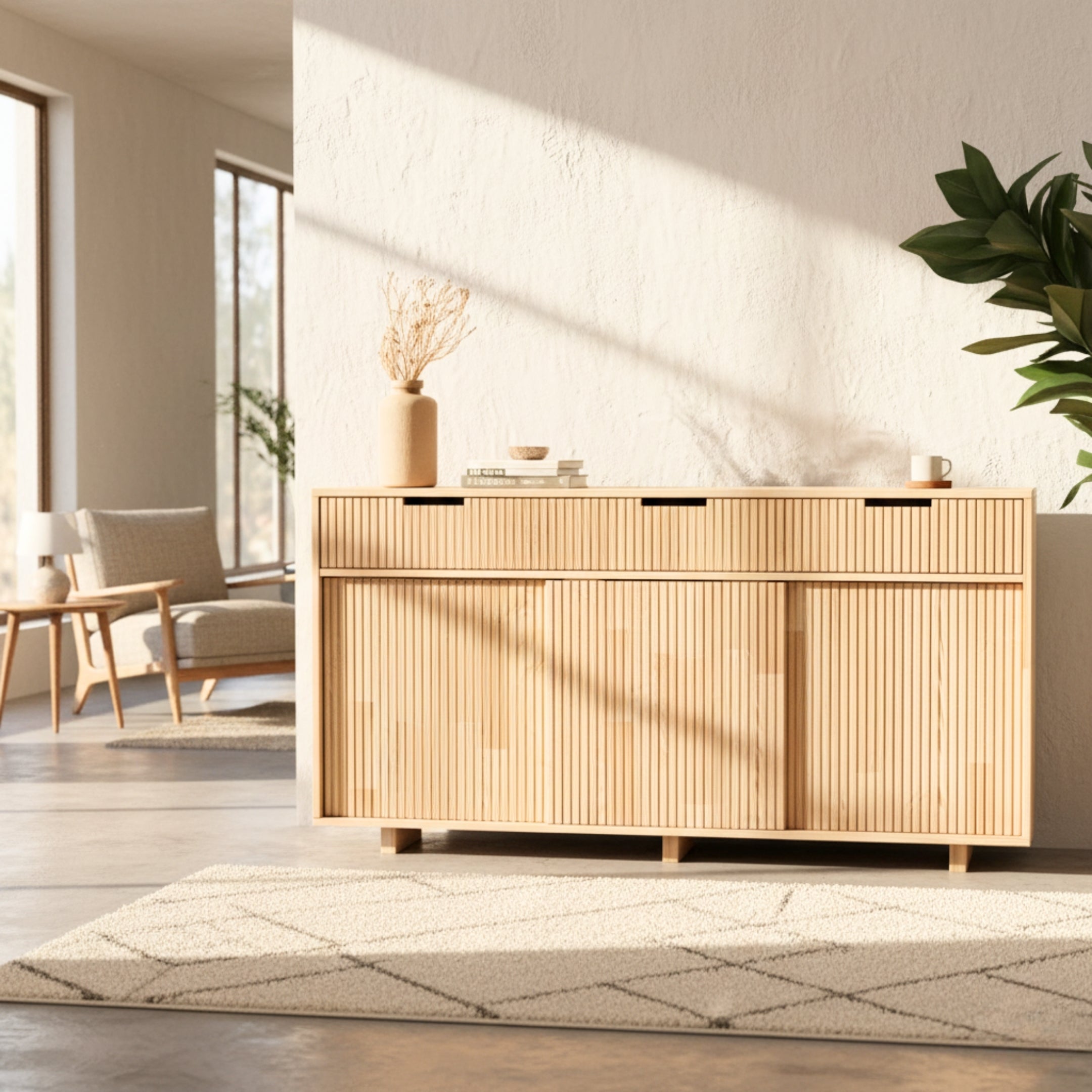 Masif Ahşap Çekmeceli Büfe