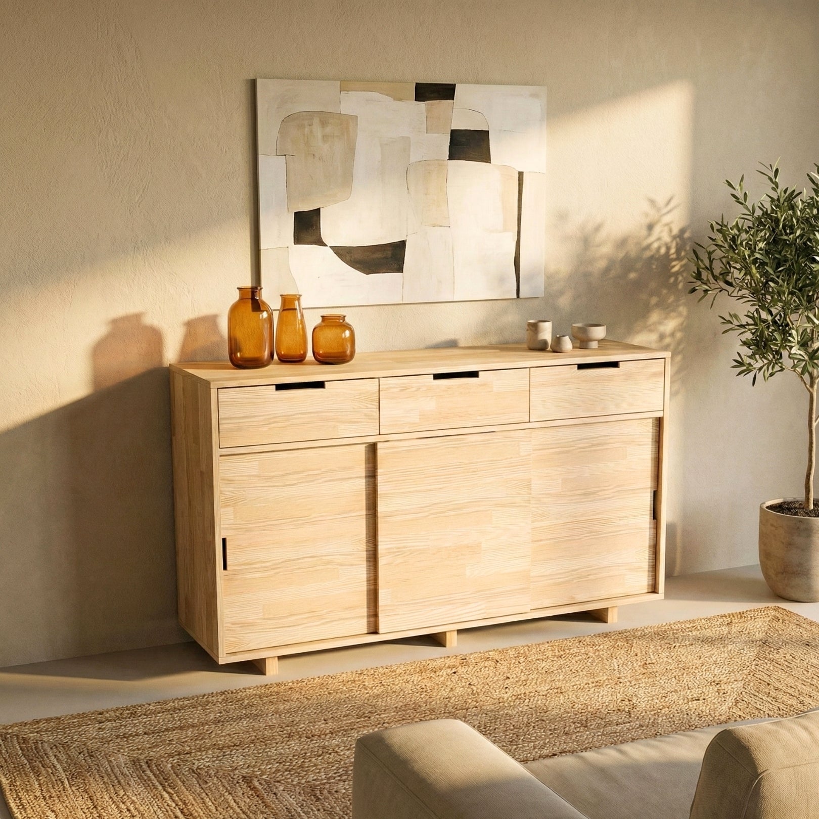 Masif Ahşap Çekmeceli Büfe